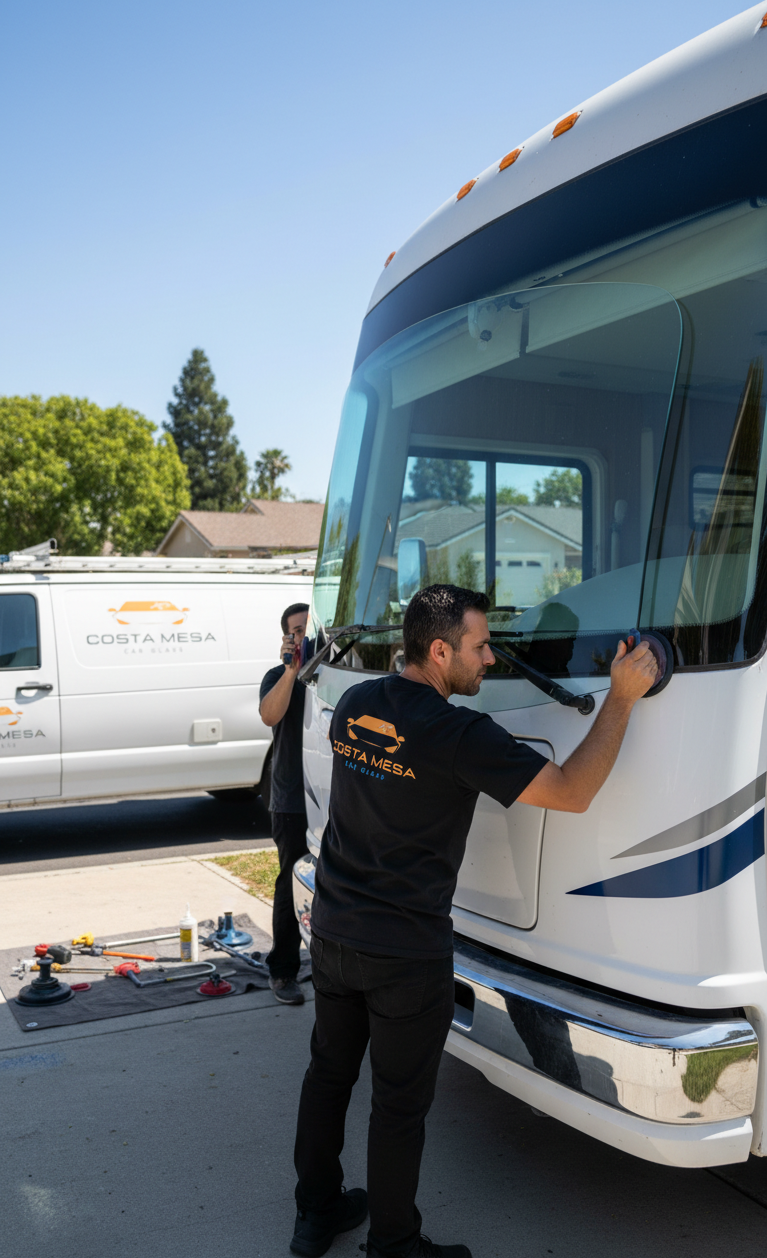 Costa Mesa Car Glass technician performing windshield replacement